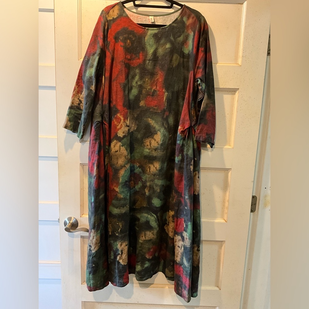 NWOT! Oversize, boho maxi dress. Autumn colors in 100% hemp fabric. Size 1X